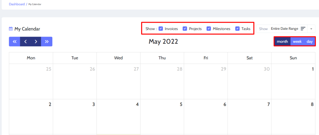 Enable Calendar View for Project in Projectopia.