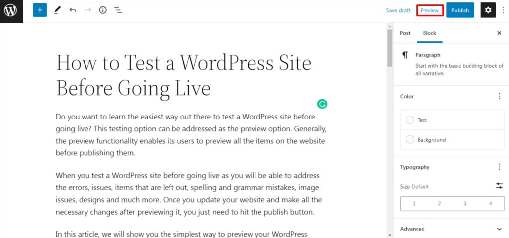How to Test a WordPress Site Before Going Live - Preview post before going live 