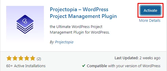 Activating Projectopia Plugin
